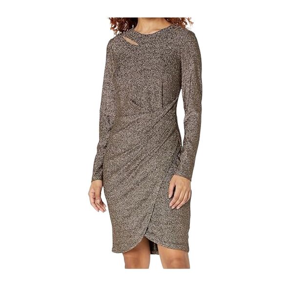 DKNY Dress size 12 Cut Out Side Ruched Sequin Long Sleeve - Picture 1 of 10